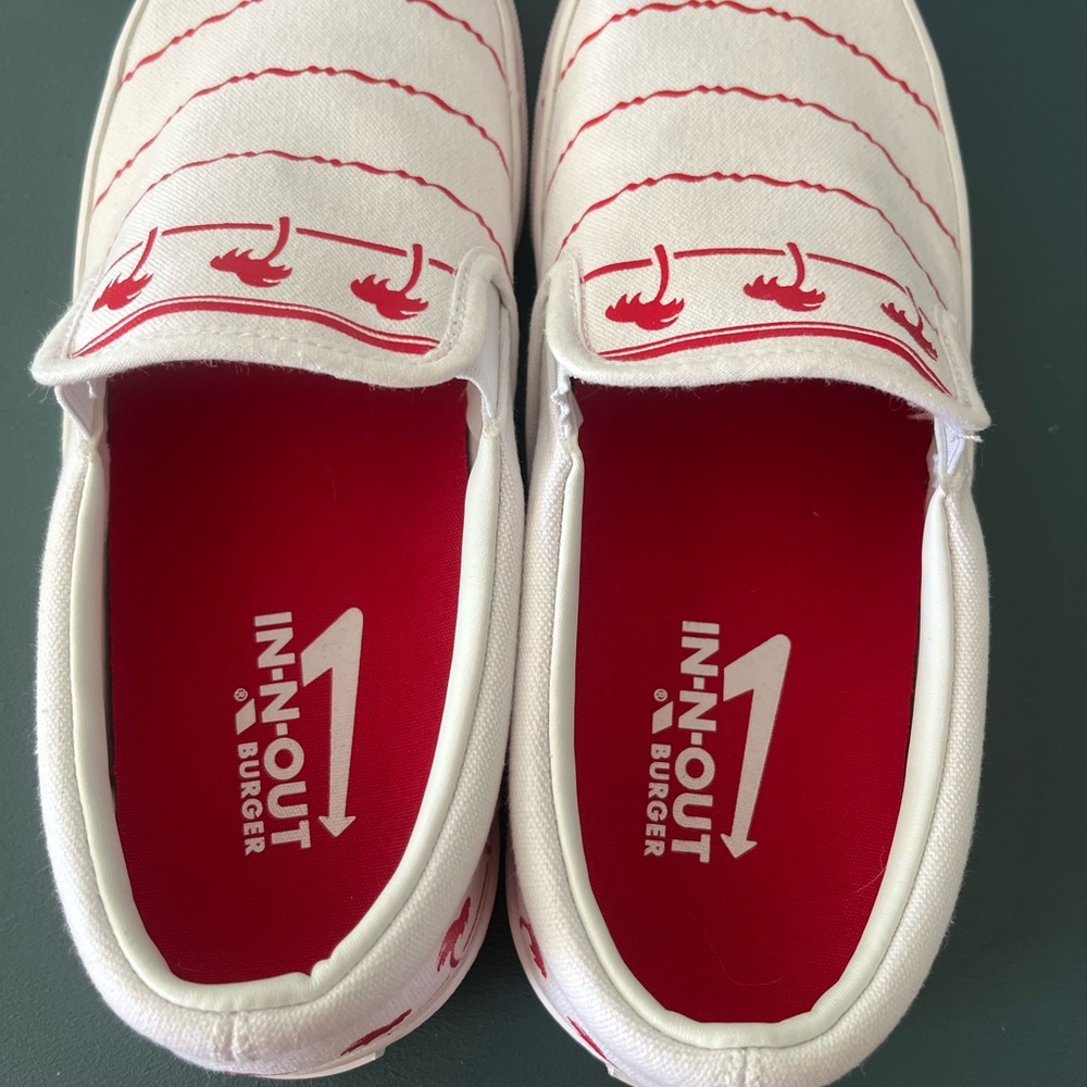 Vans White and Red IN N OUT BURGER Slip-On Sneakers